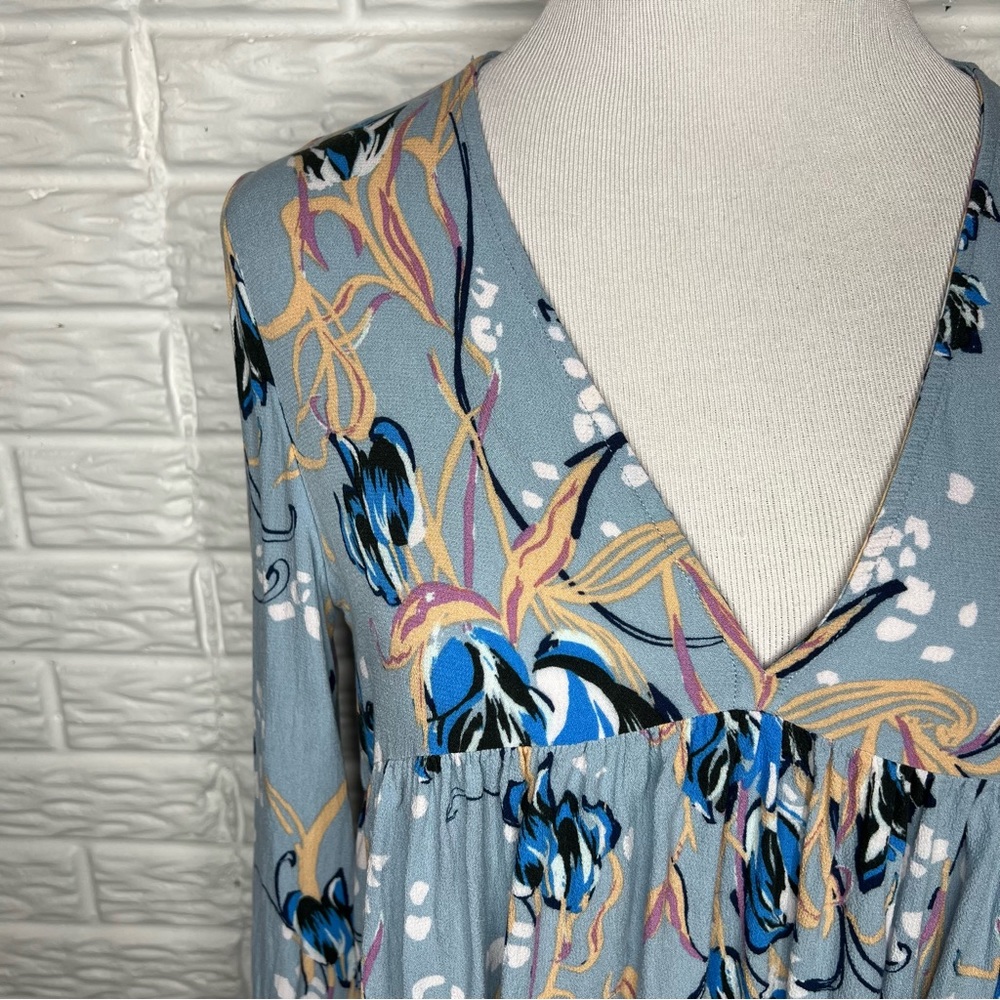 FREE PEOPLE Bella Printed Blur Blue Floral Tunic Dress Size S - Picture 5 of 10